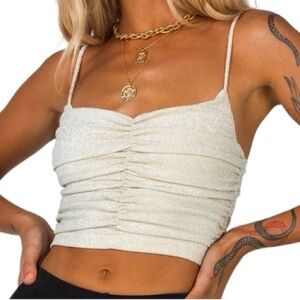 Princess Polly Gold Champagne Glitter Sparkle Ruched Crop Top Cami S 4